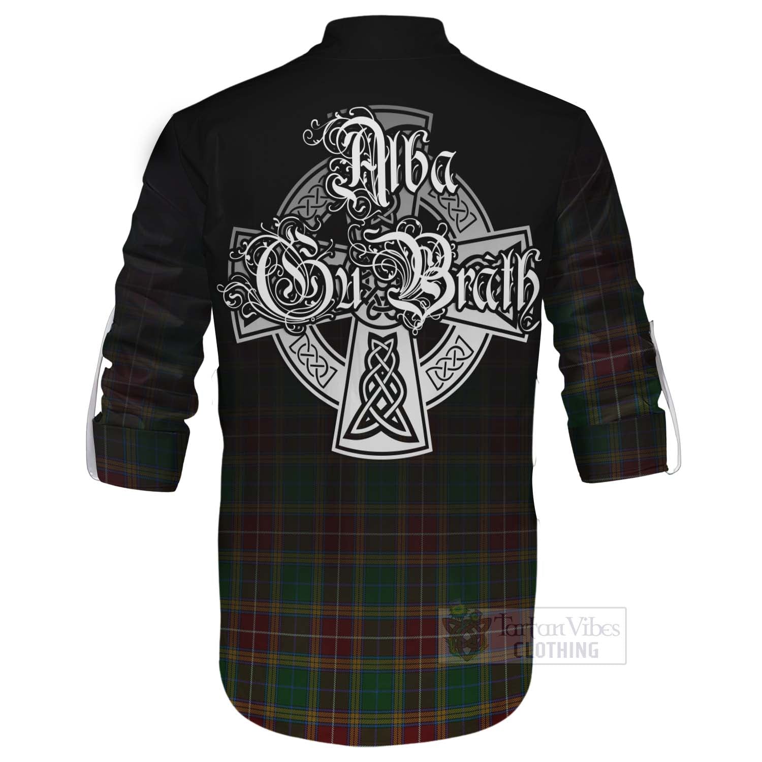 Tartan Vibes Clothing Baxter Tartan Ghillie Kilt Shirt Featuring Alba Gu Brath Family Crest Celtic Inspired