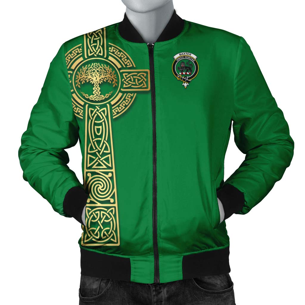 Baxter Clan Bomber Jacket with Golden Celtic Tree Of Life Unisex Irish Green - Tartanvibesclothing