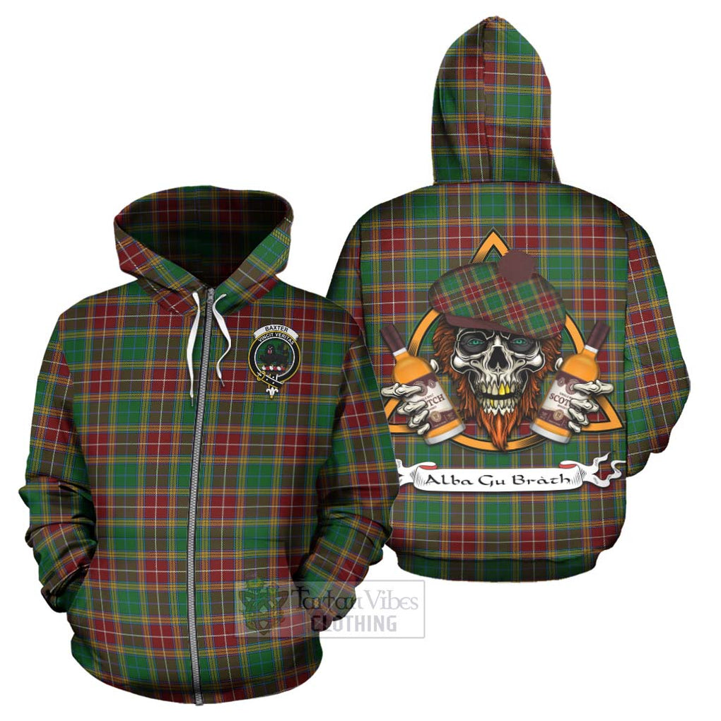 Tartan Vibes Clothing Baxter Tartan Hoodie with Family Crest and Bearded Skull Holding Bottles of Whiskey