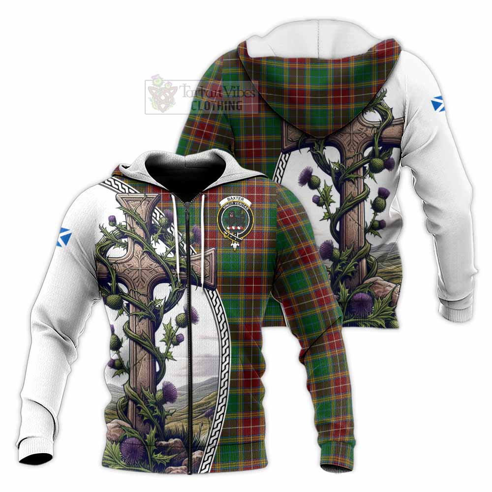 Tartan Vibes Clothing Baxter Tartan Knitted Hoodie with Family Crest and St. Andrew's Cross Accented by Thistle Vines