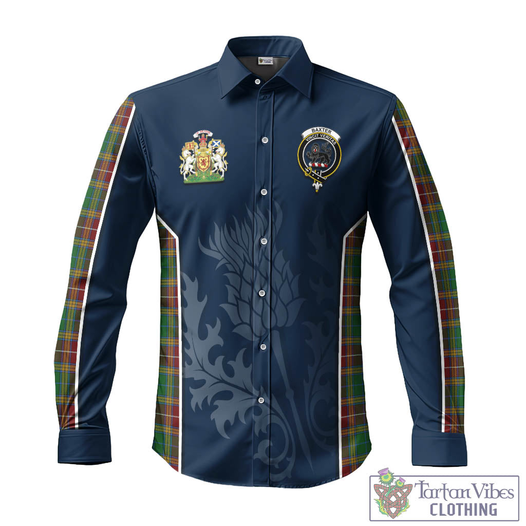 Tartan Vibes Clothing Baxter Tartan Long Sleeve Button Up Shirt with Family Crest and Scottish Thistle Vibes Sport Style