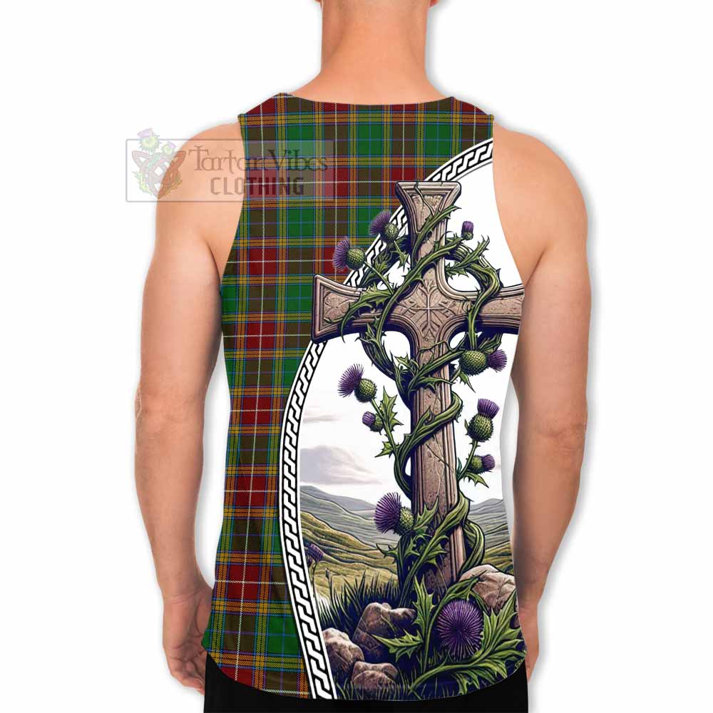 Tartan Vibes Clothing Baxter Tartan Men's Tank Top with Family Crest and St. Andrew's Cross Accented by Thistle Vines