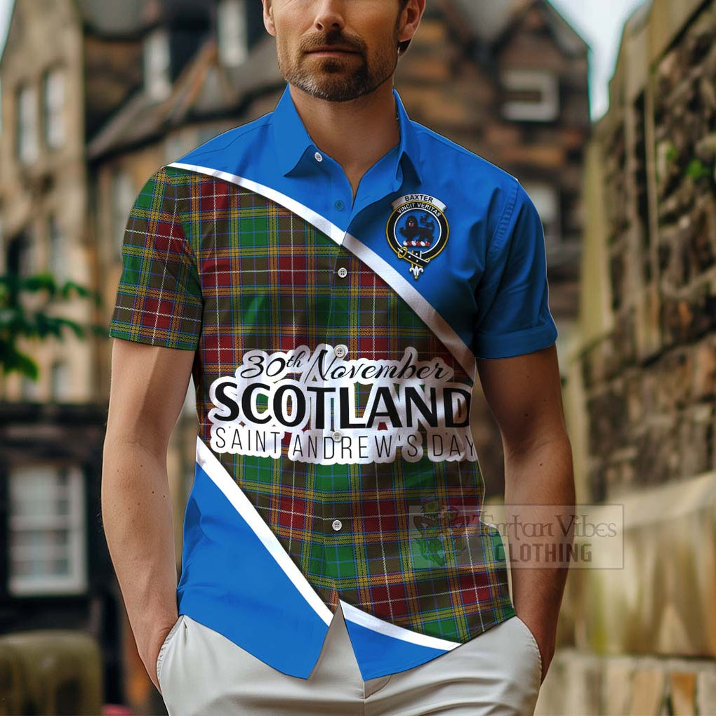 Tartan Vibes Clothing Baxter Family Crest Tartan Short Sleeve Button Shirt Celebrate Saint Andrew's Day in Style