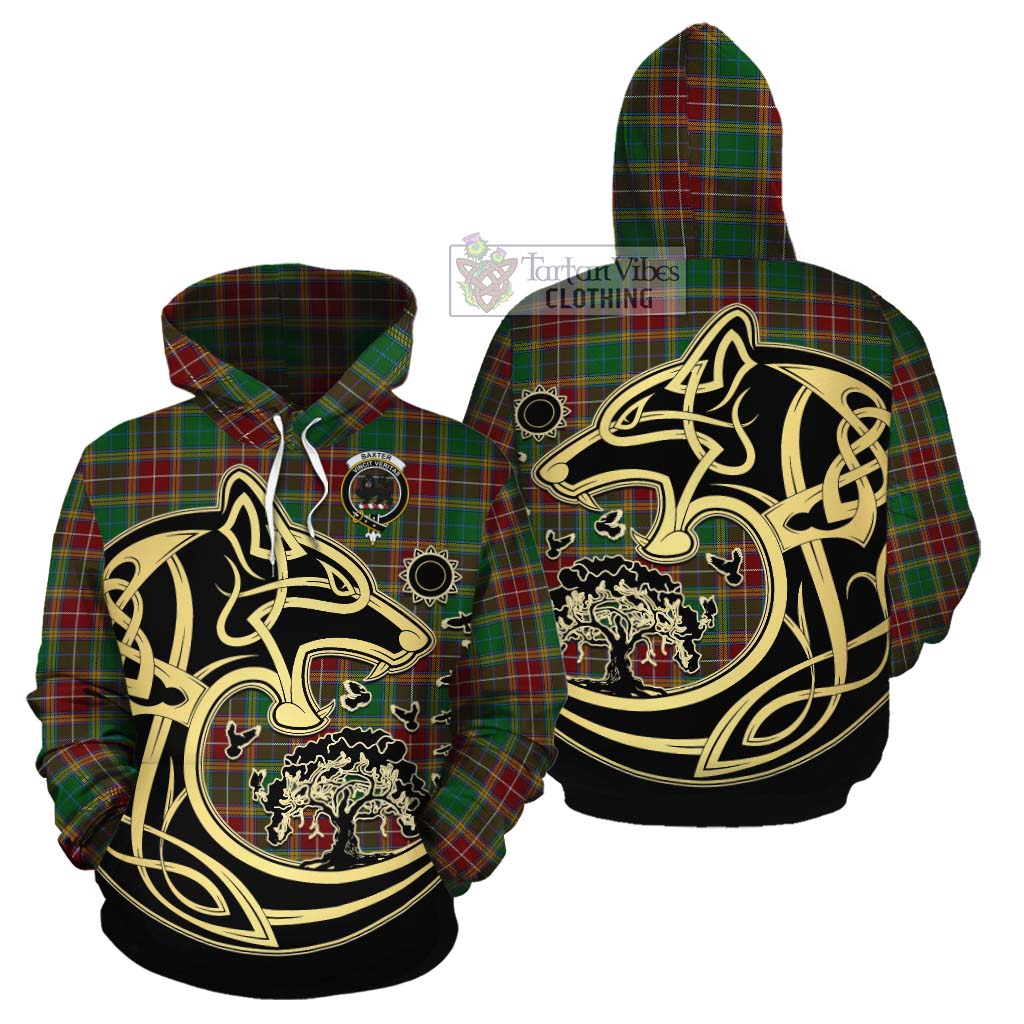 Tartan Vibes Clothing Baxter Tartan Cotton Hoodie with Family Crest Celtic Wolf Style