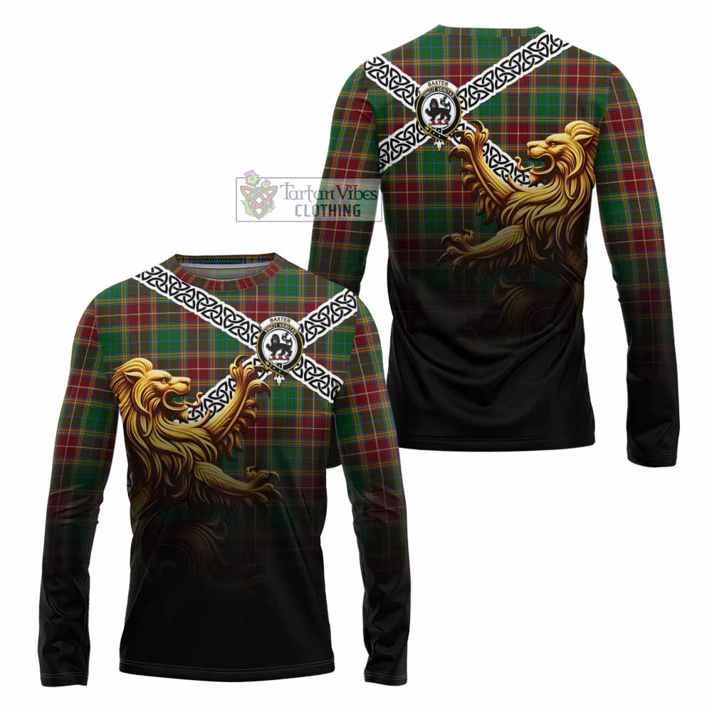 Baxter Crest Tartan Long Sleeve T-Shirt with Golden Lion Emblem Celtic Style - Tartan Vibes Clothing
