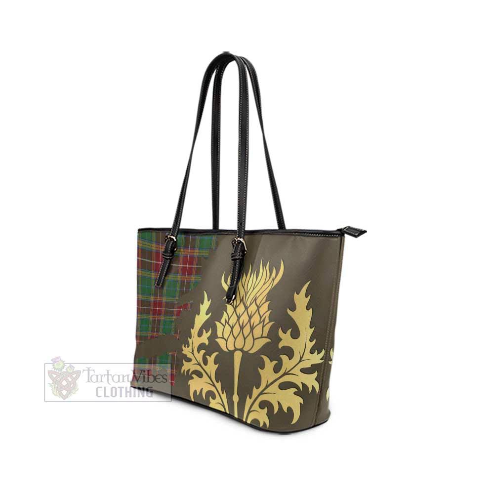 Baxter Tartan Leather Tote Bag Gold Thistle Style - Tartan Vibes Clothing