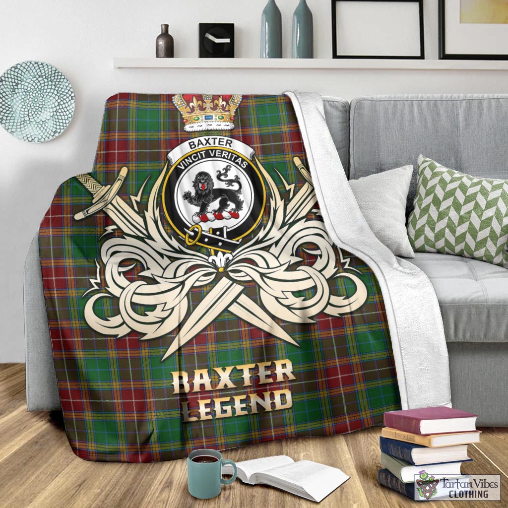 Tartan Vibes Clothing Baxter Tartan Blanket with Clan Crest and the Golden Sword of Courageous Legacy