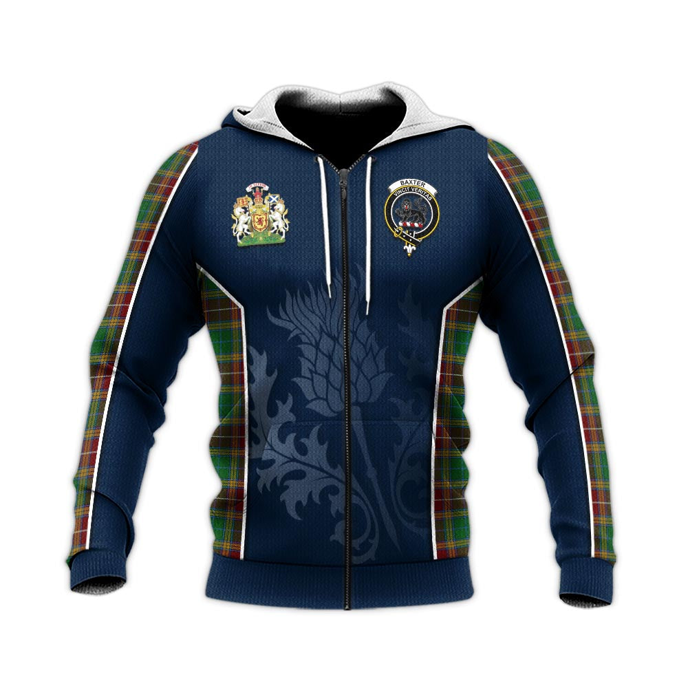 Tartan Vibes Clothing Baxter Tartan Knitted Hoodie with Family Crest and Scottish Thistle Vibes Sport Style