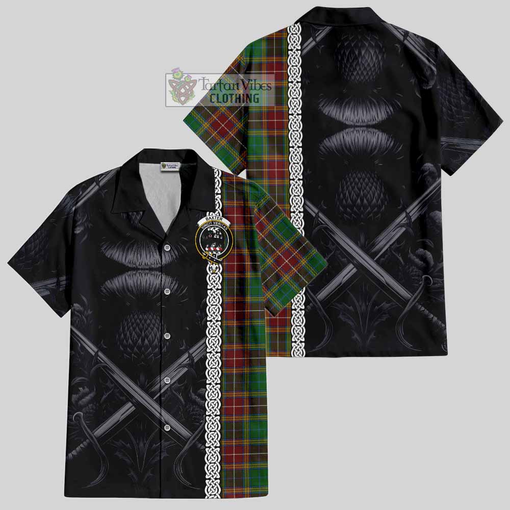 Baxter Tartan Hawaiian Shirt with Family Crest Cross Sword Thistle Celtic Vibes - Tartan Vibes Clothing