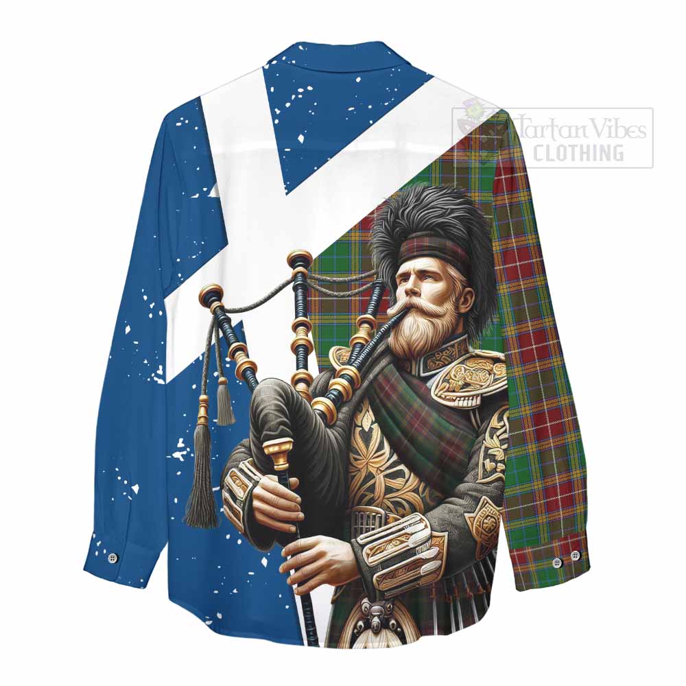 Tartan Vibes Clothing Baxter Tartan Women's Casual Shirt with Family Crest Scottish Bagpiper Vibes