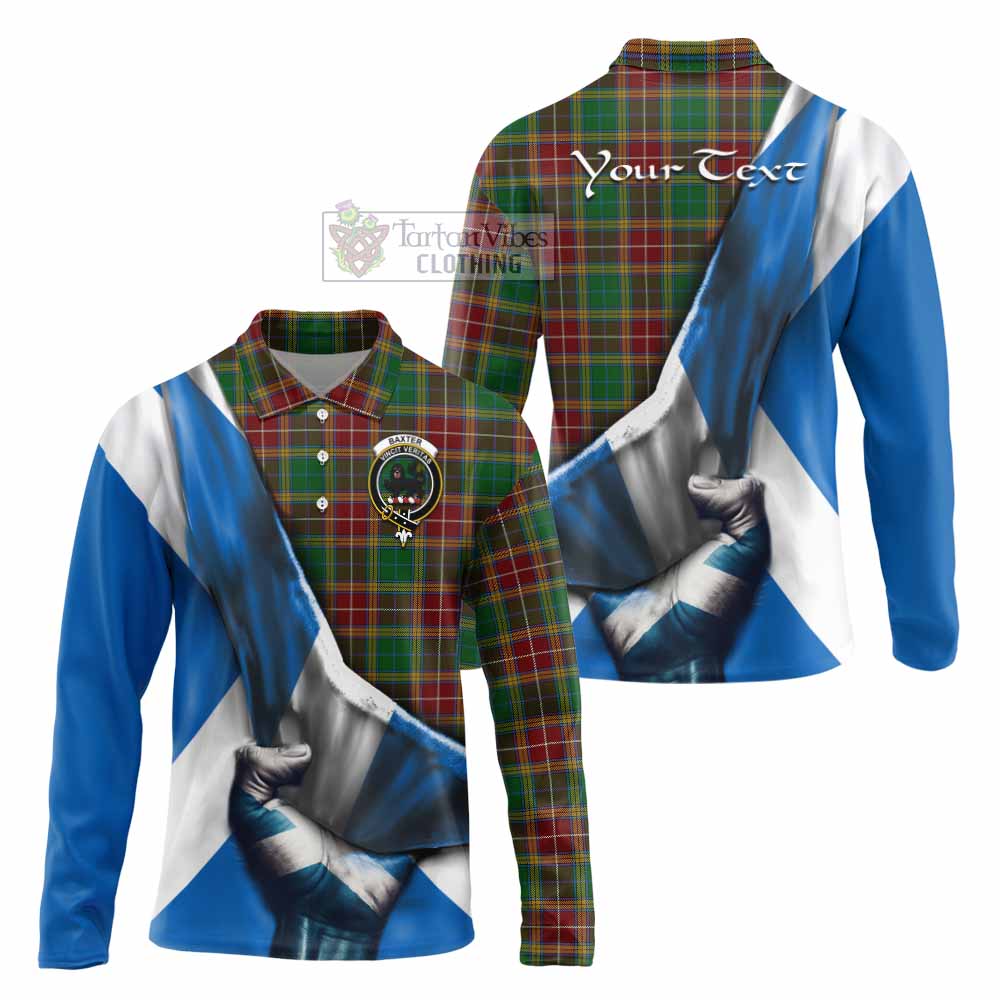 Tartan Vibes Clothing Baxter Tartan Long Sleeve Polo Shirt with Family Crest Scotland Patriotic Style