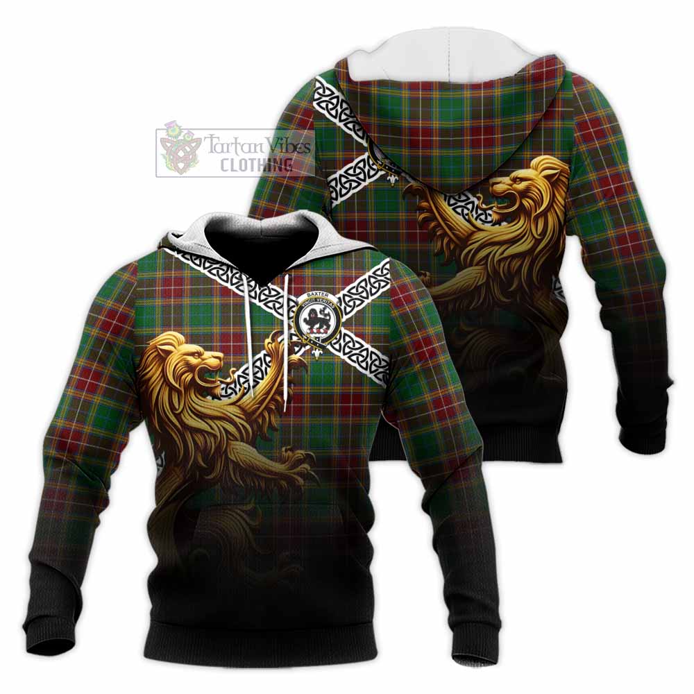 Baxter Crest Tartan Knitted Hoodie with Golden Lion Emblem Celtic Style - Tartan Vibes Clothing