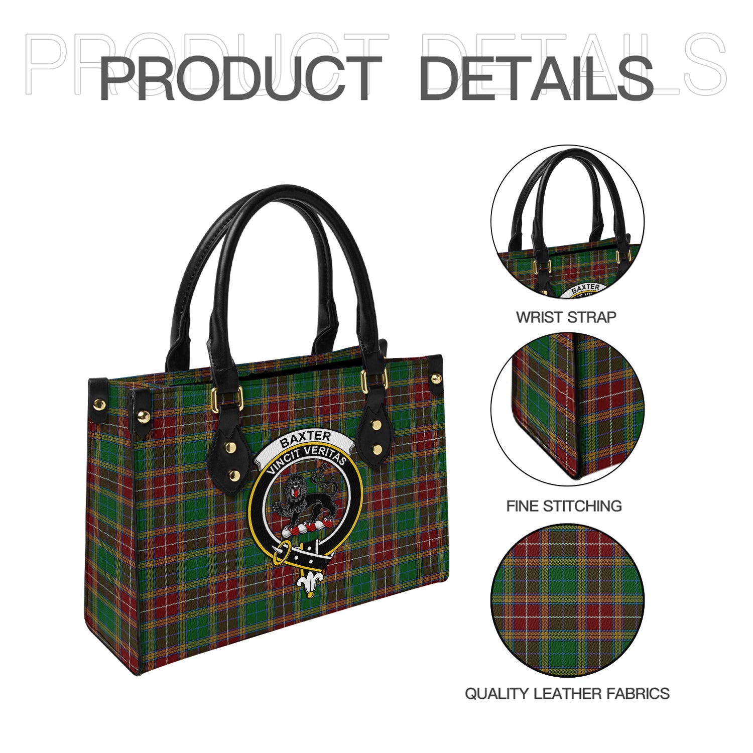 Baxter Tartan Leather Bag with Family Crest - Tartanvibesclothing