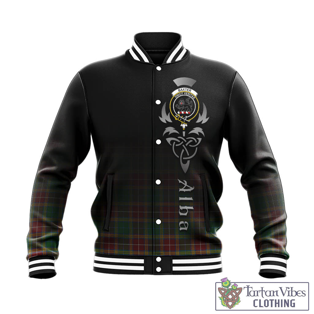 Tartan Vibes Clothing Baxter Tartan Baseball Jacket Featuring Alba Gu Brath Family Crest Celtic Inspired