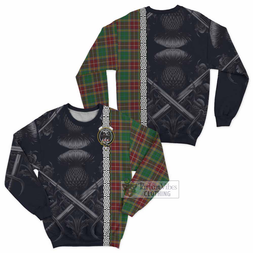 Tartan Vibes Clothing Baxter Tartan Sweatshirt with Family Crest Cross Sword Thistle Celtic Vibes