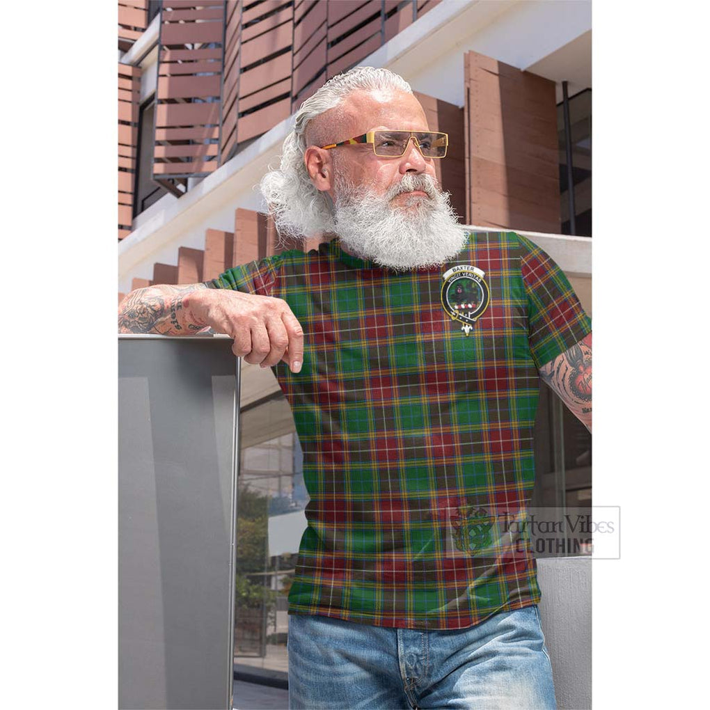 Tartan Vibes Clothing Baxter Tartan Cotton T-shirt with Family Crest and Bearded Skull Holding Bottles of Whiskey