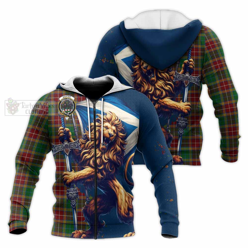 Tartan Vibes Clothing Baxter Tartan Family Crest Knitted Hoodie with Scottish Majestic Lion