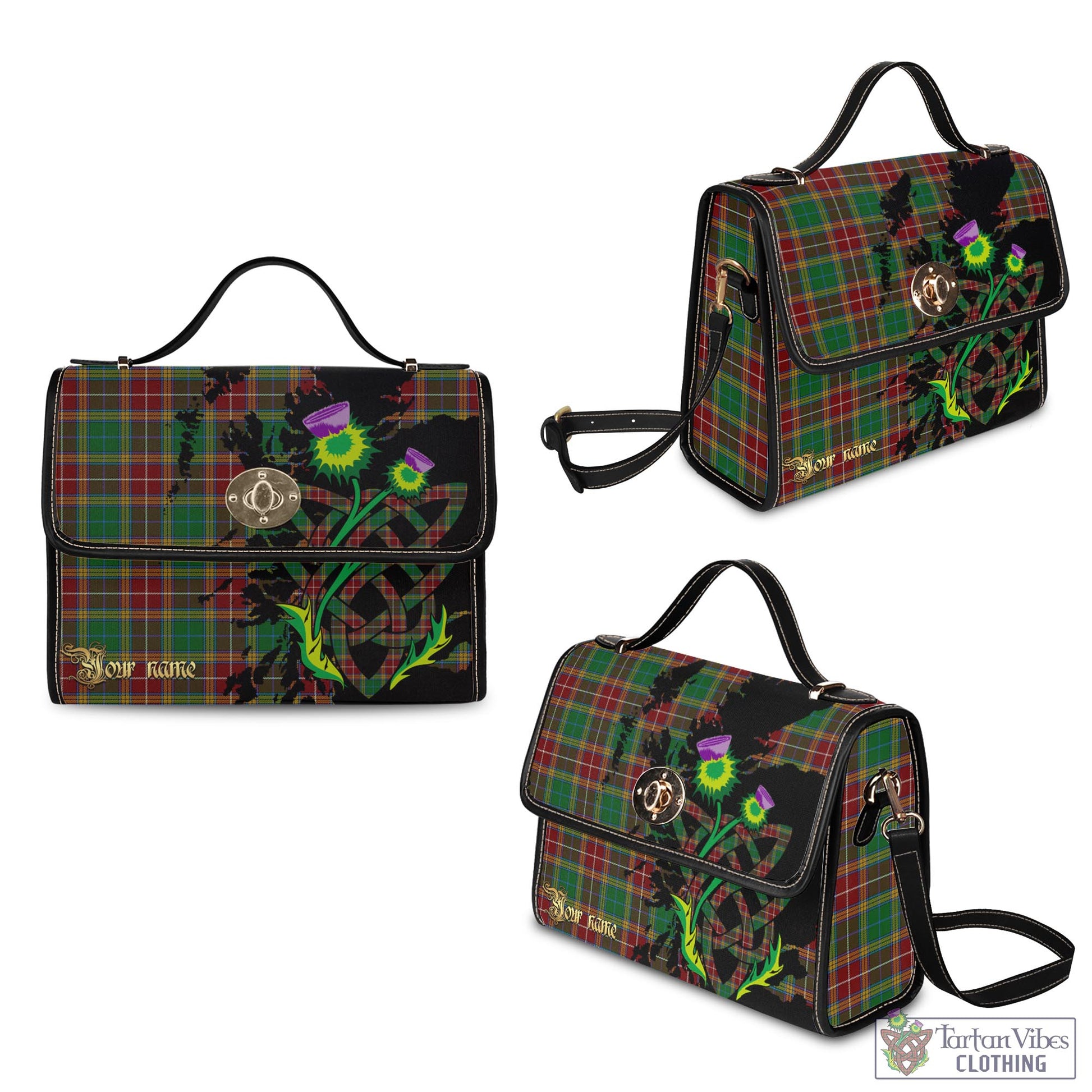 Tartan Vibes Clothing Baxter Tartan Waterproof Canvas Bag with Scotland Map and Thistle Celtic Accents