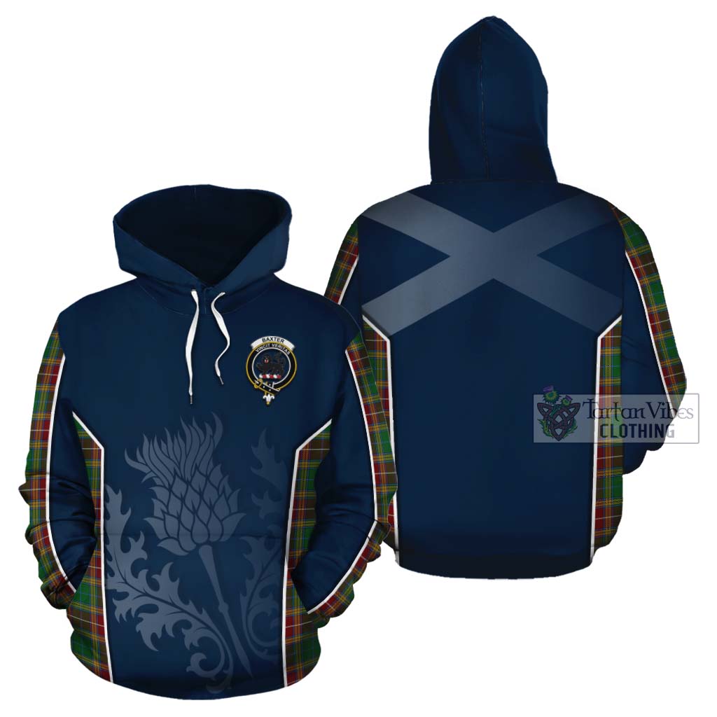 Tartan Vibes Clothing Baxter Tartan Cotton Hoodie with Family Crest and Scottish Thistle Vibes Sport Style