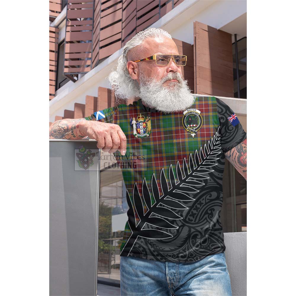 Tartan Vibes Clothing Baxter Crest Tartan Cotton T-shirt with New Zealand Silver Fern Half Style