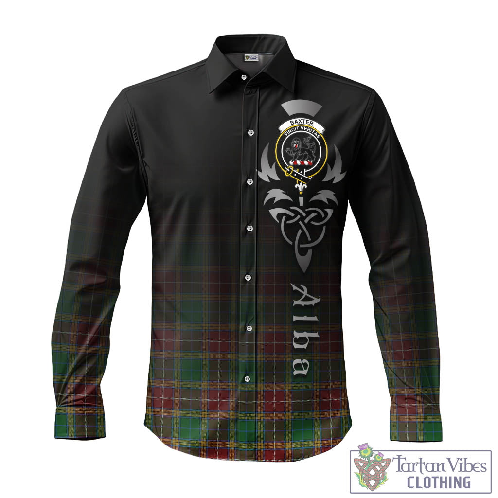 Tartan Vibes Clothing Baxter Tartan Long Sleeve Button Up Featuring Alba Gu Brath Family Crest Celtic Inspired