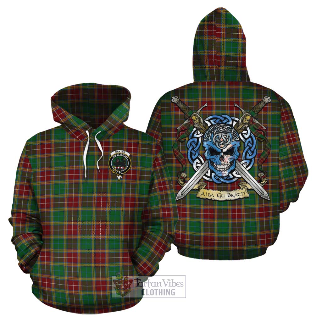 Tartan Vibes Clothing Baxter Tartan Cotton Hoodie with Family Crest Celtic Skull Style