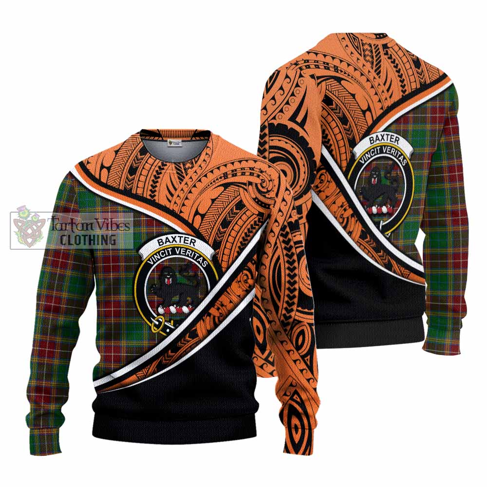 Tartan Vibes Clothing Baxter Crest Tartan Knitted Sweater with Maori Tattoo Style - Orange Version