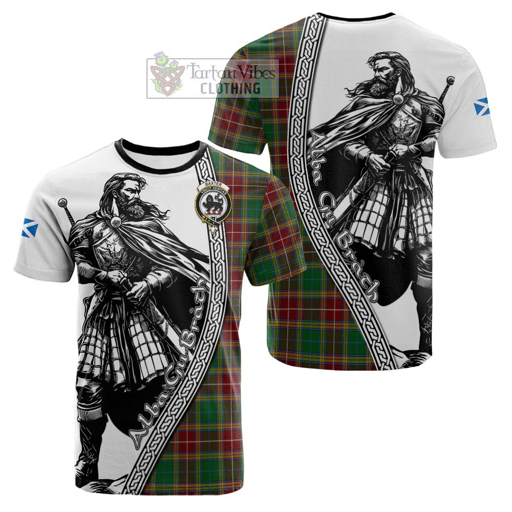 Baxter Tartan Clan Crest Cotton T-shirt with Highlander Warrior Celtic Style