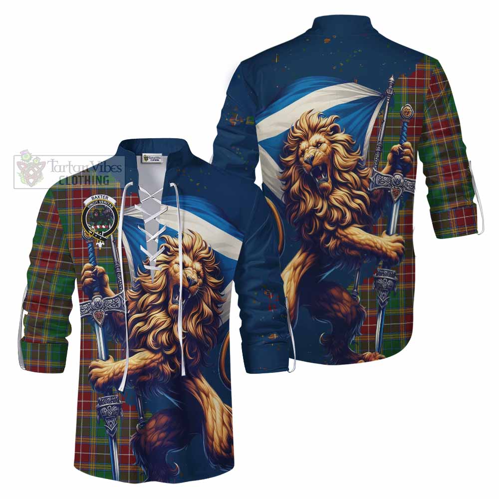 Tartan Vibes Clothing Baxter Tartan Family Crest Ghillie Kilt Shirt with Scottish Majestic Lion