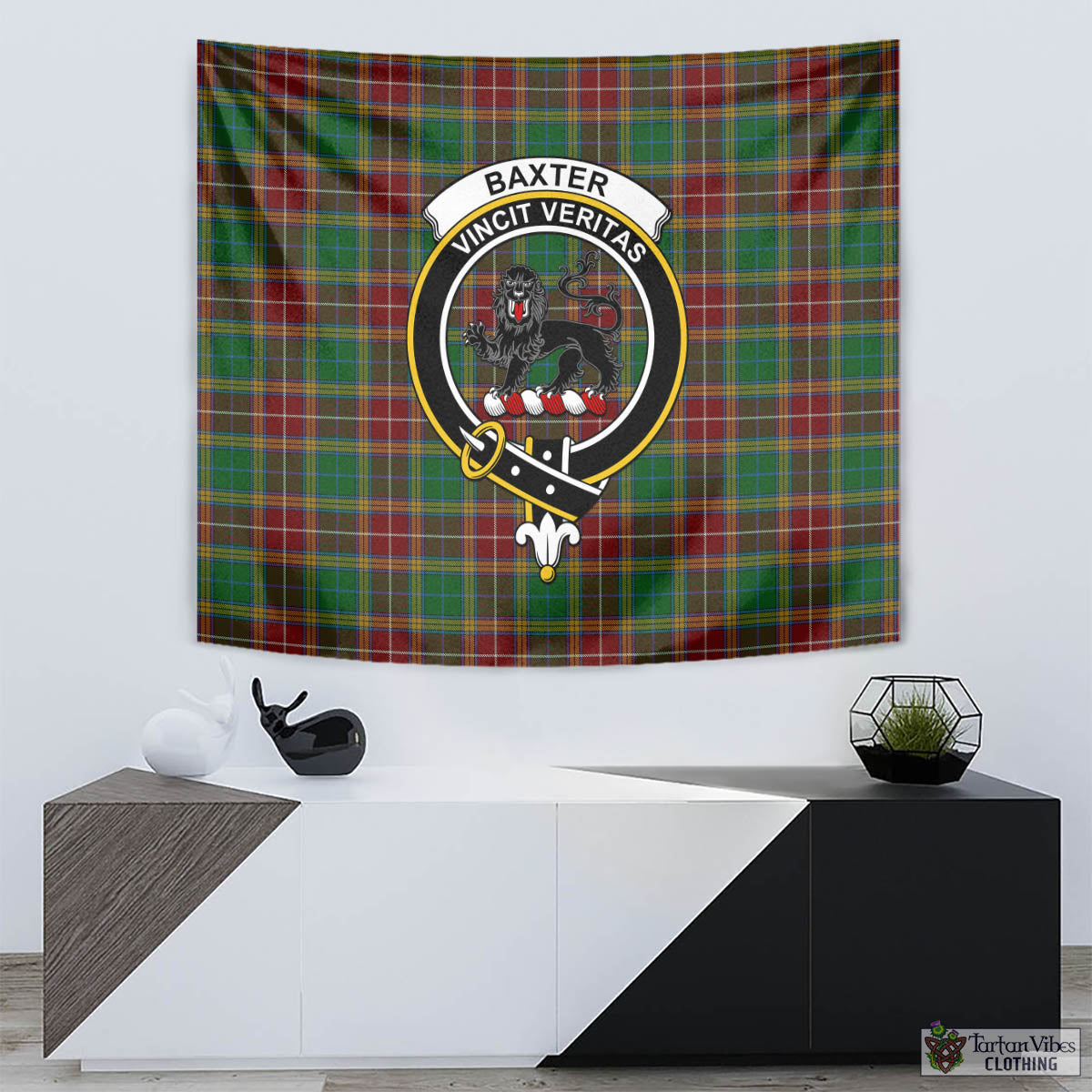 Tartan Vibes Clothing Baxter Tartan Tapestry Wall Hanging and Home Decor for Room with Family Crest