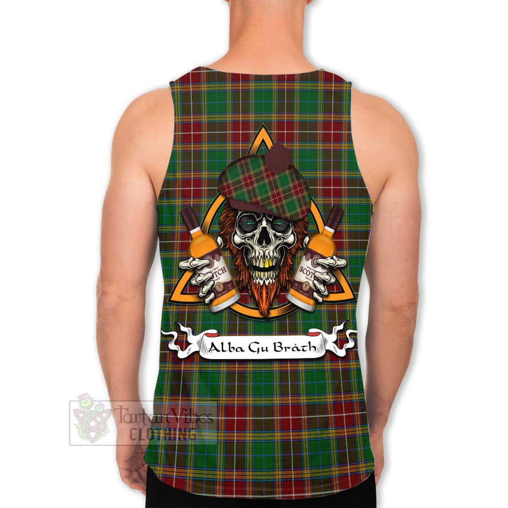 Tartan Vibes Clothing Baxter Tartan Men's Tank Top with Family Crest and Bearded Skull Holding Bottles of Whiskey