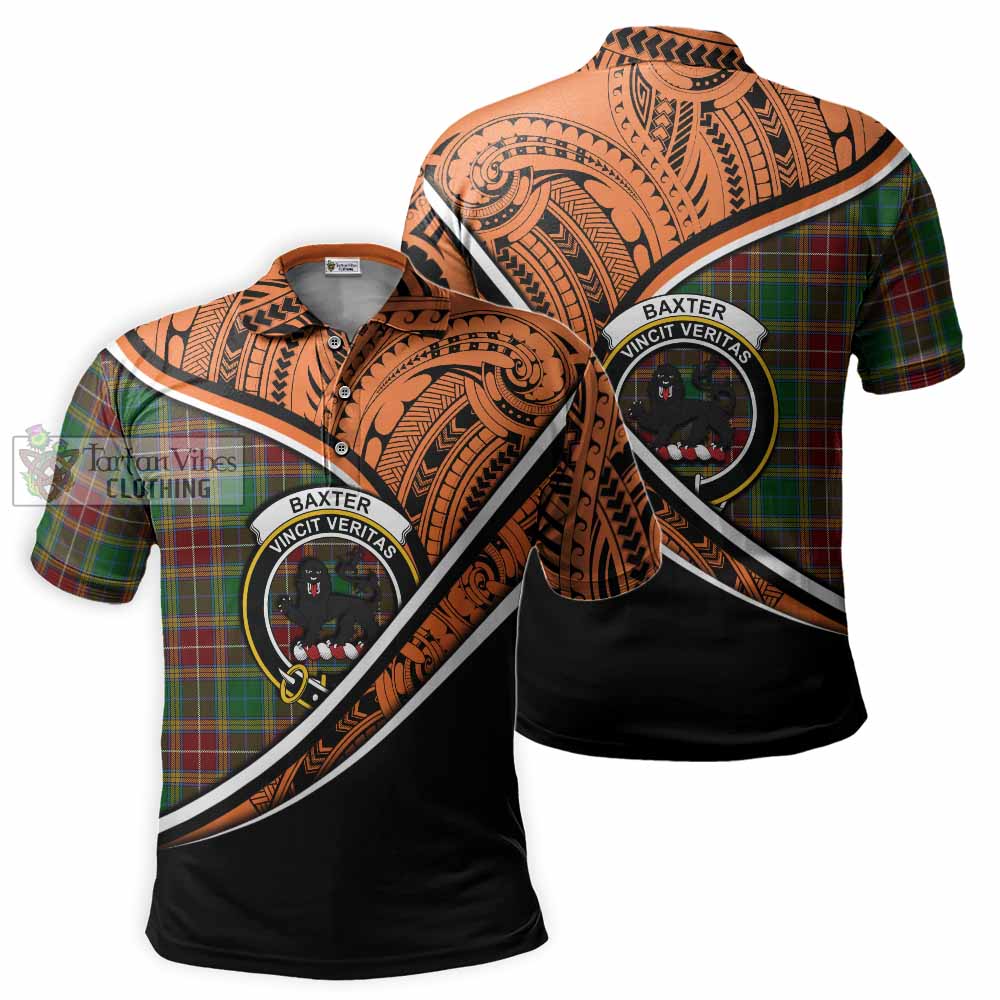 Tartan Vibes Clothing Baxter Crest Tartan Polo Shirt with Maori Tattoo Style - Orange Version