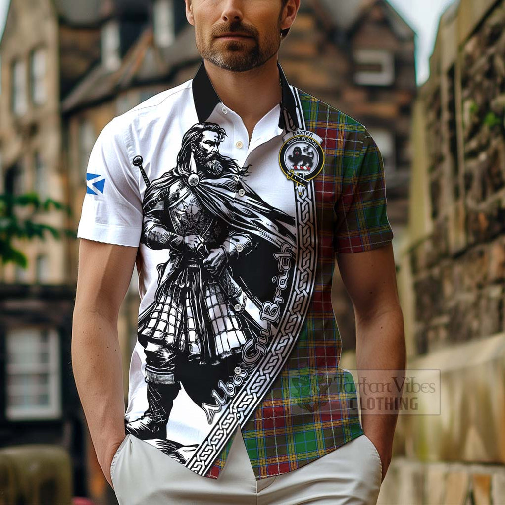 Tartan Vibes Clothing Baxter Tartan Clan Crest Short Sleeve Button Shirt with Highlander Warrior Celtic Style