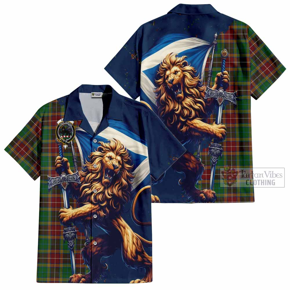 Tartan Vibes Clothing Baxter Tartan Family Crest Short Sleeve Button Shirt with Scottish Majestic Lion