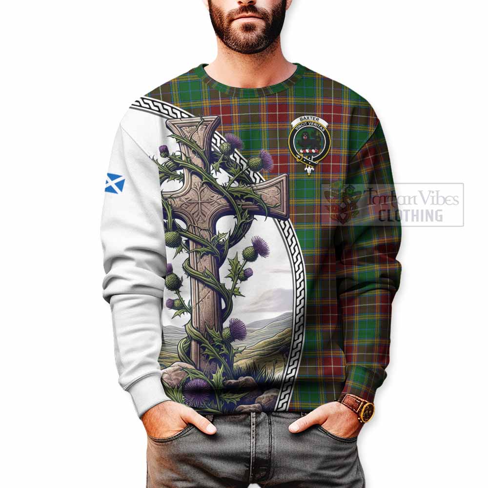 Tartan Vibes Clothing Baxter Tartan Sweatshirt with Family Crest and St. Andrew's Cross Accented by Thistle Vines