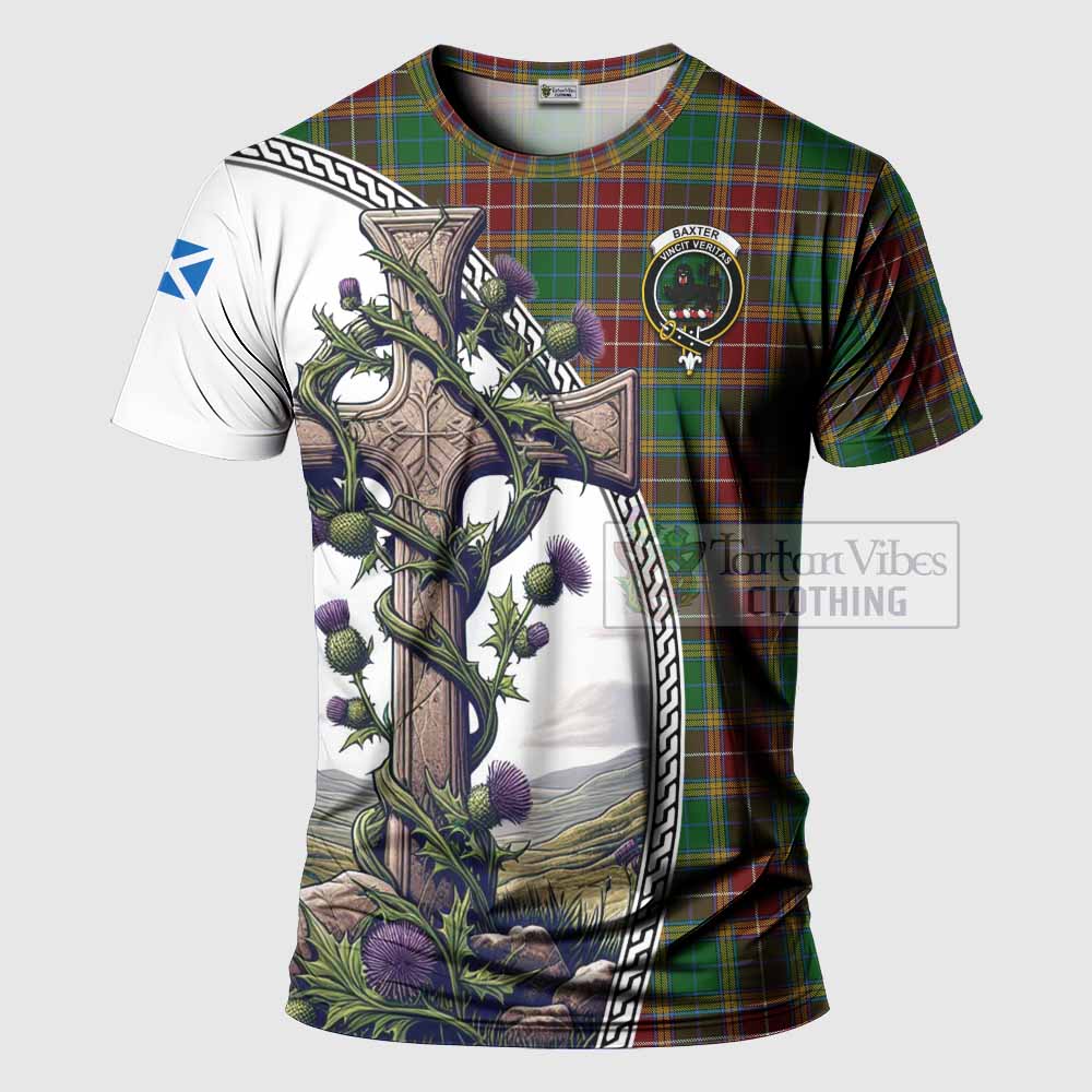 Tartan Vibes Clothing Baxter Agnew Tartan T-Shirt with Family Crest and St. Andrew's Cross Accented by Thistle Vines