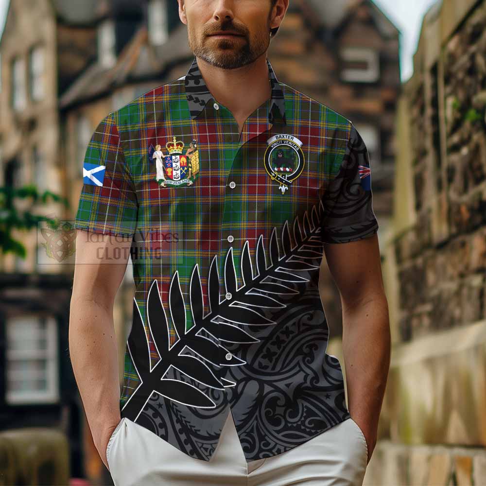 Tartan Vibes Clothing Baxter Crest Tartan Short Sleeve Button Shirt with New Zealand Silver Fern Half Style