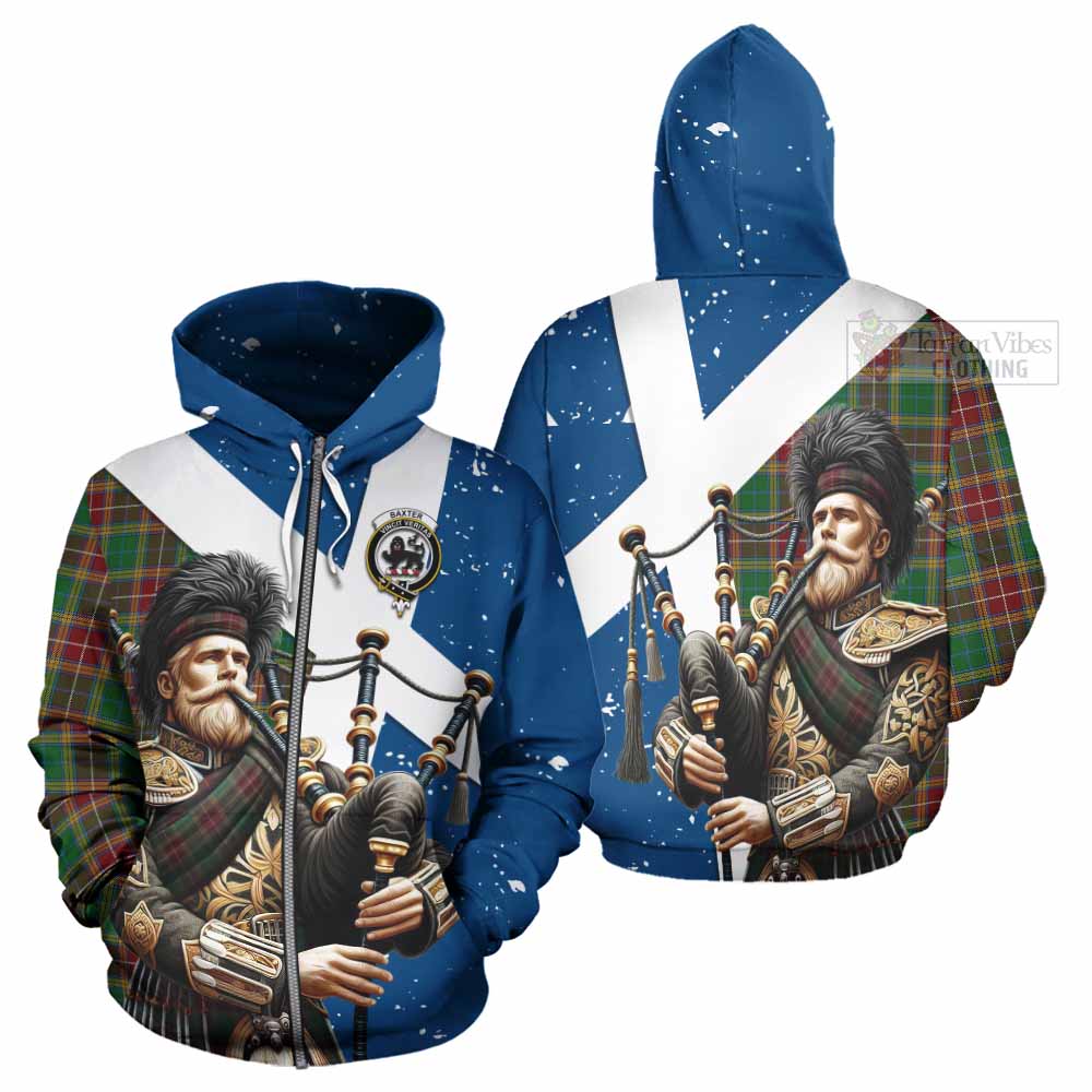 Tartan Vibes Clothing Baxter Tartan Hoodie with Family Crest Scottish Bagpiper Vibes