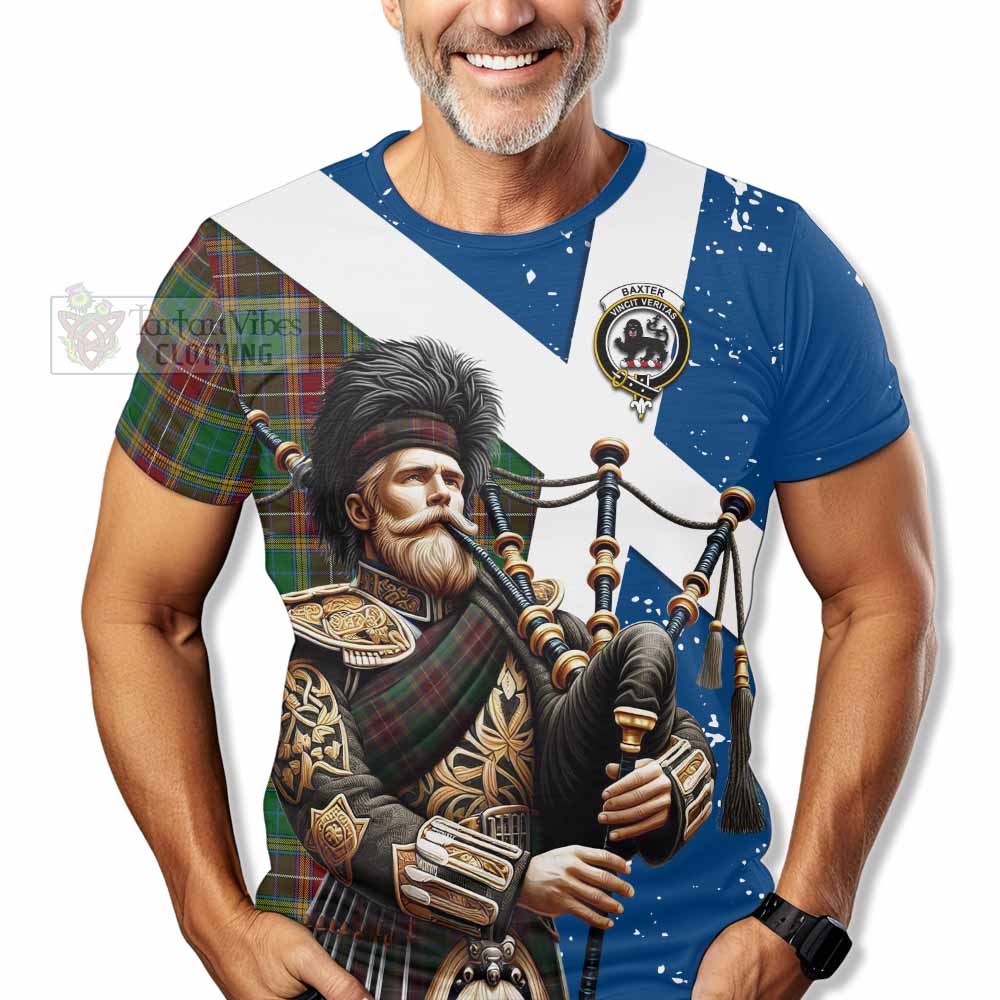 Tartan Vibes Clothing Baxter Tartan T-Shirt with Family Crest Scottish Bagpiper Vibes