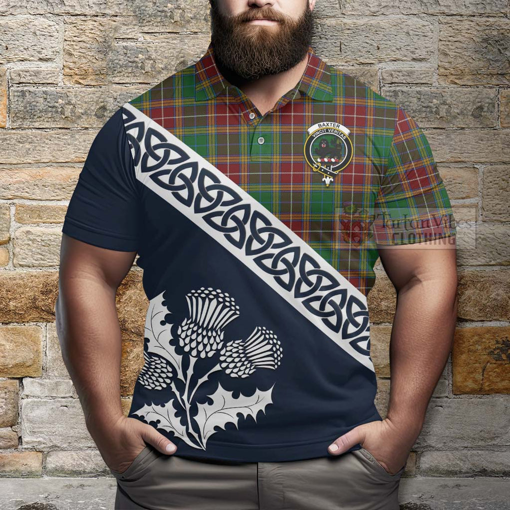 Baxter Tartan Polo Shirt Featuring Thistle and Scotland Map - Tartanvibesclothing Store