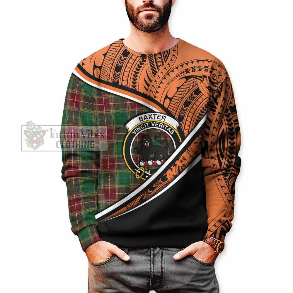 Tartan Vibes Clothing Baxter Crest Tartan Sweatshirt with Maori Tattoo Style - Orange Version