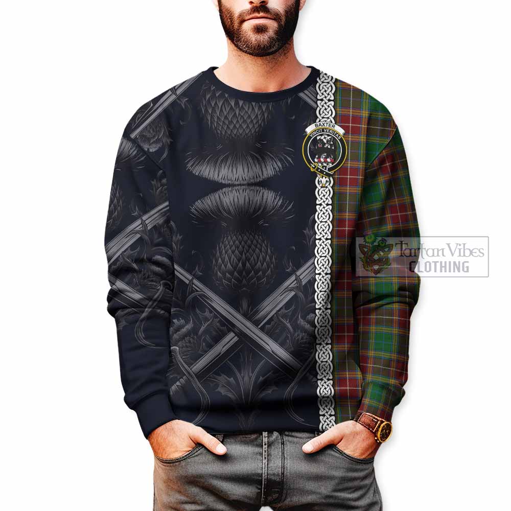 Tartan Vibes Clothing Baxter Tartan Sweatshirt with Family Crest Cross Sword Thistle Celtic Vibes