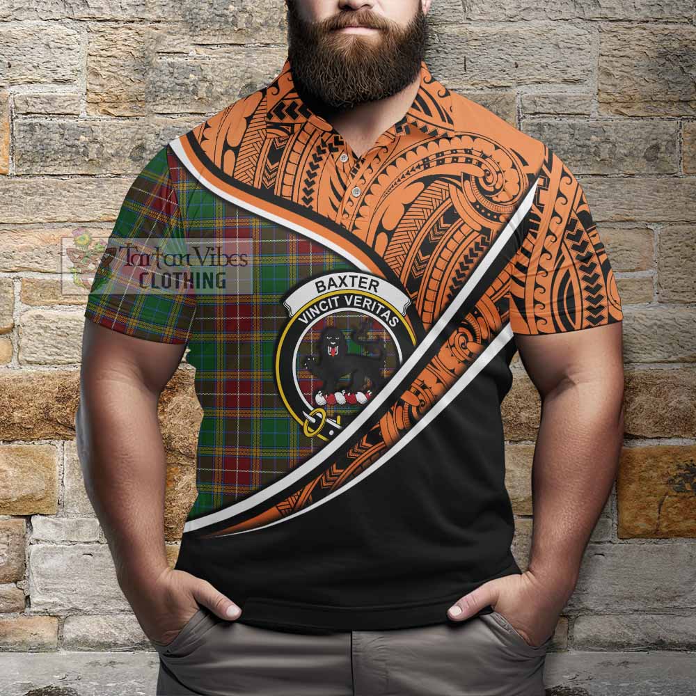 Tartan Vibes Clothing Baxter Crest Tartan Polo Shirt with Maori Tattoo Style - Orange Version