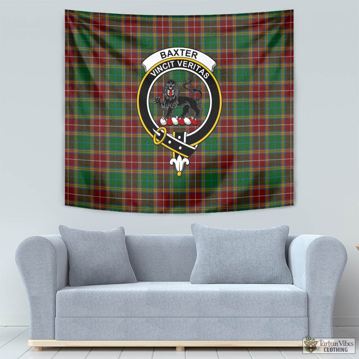 Tartan Vibes Clothing Baxter Tartan Tapestry Wall Hanging and Home Decor for Room with Family Crest