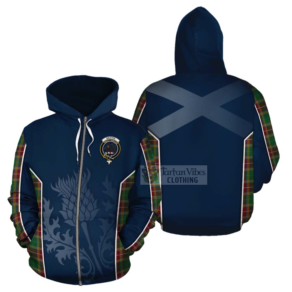 Tartan Vibes Clothing Baxter Tartan Cotton Hoodie with Family Crest and Scottish Thistle Vibes Sport Style