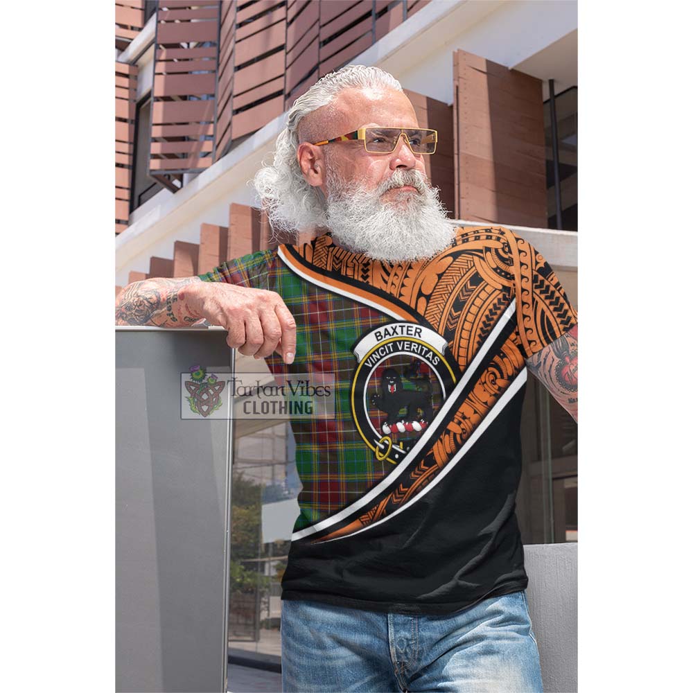 Tartan Vibes Clothing Baxter Crest Tartan Cotton T-shirt with Maori Tattoo Style - Orange Version