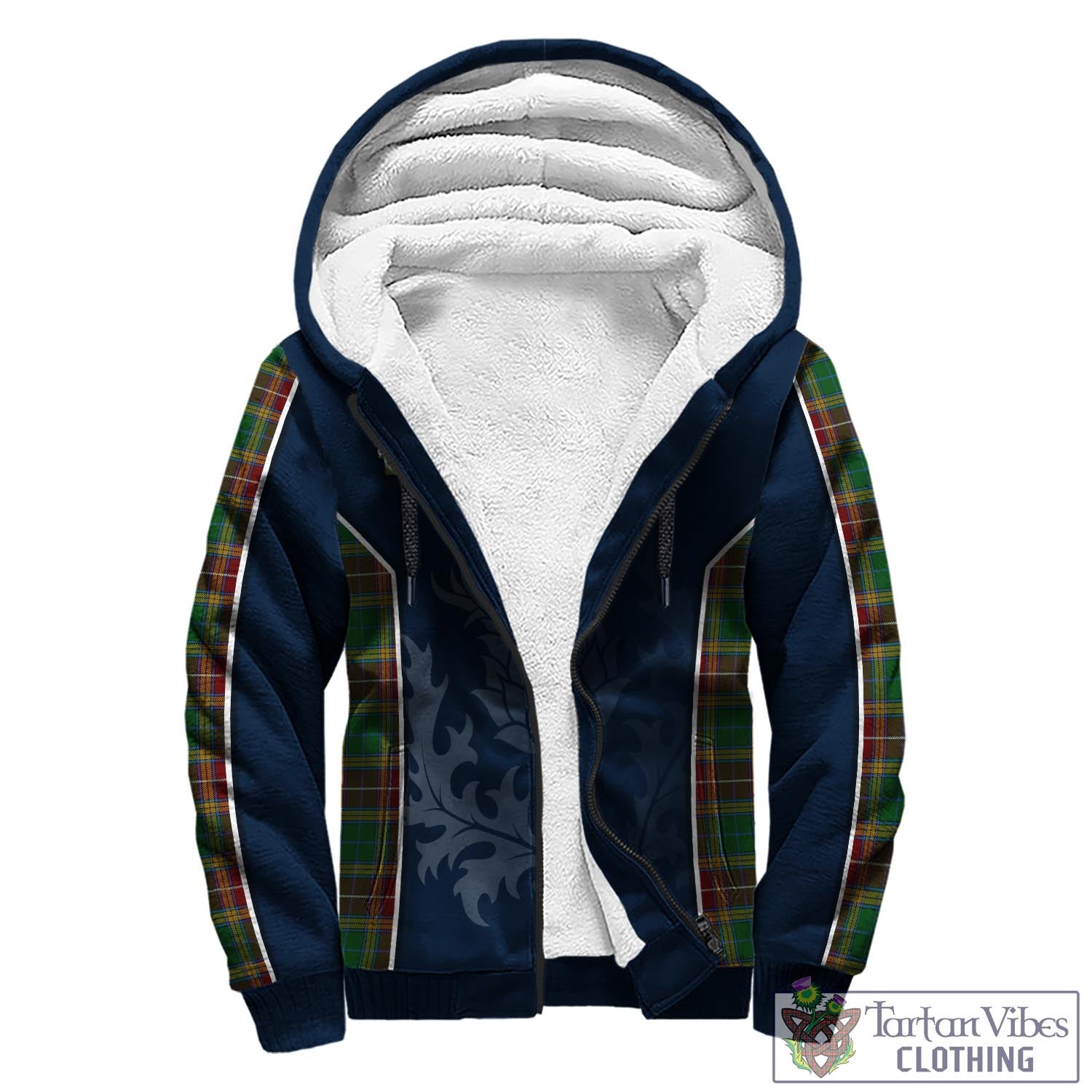 Tartan Vibes Clothing Baxter Tartan Sherpa Hoodie with Family Crest and Scottish Thistle Vibes Sport Style