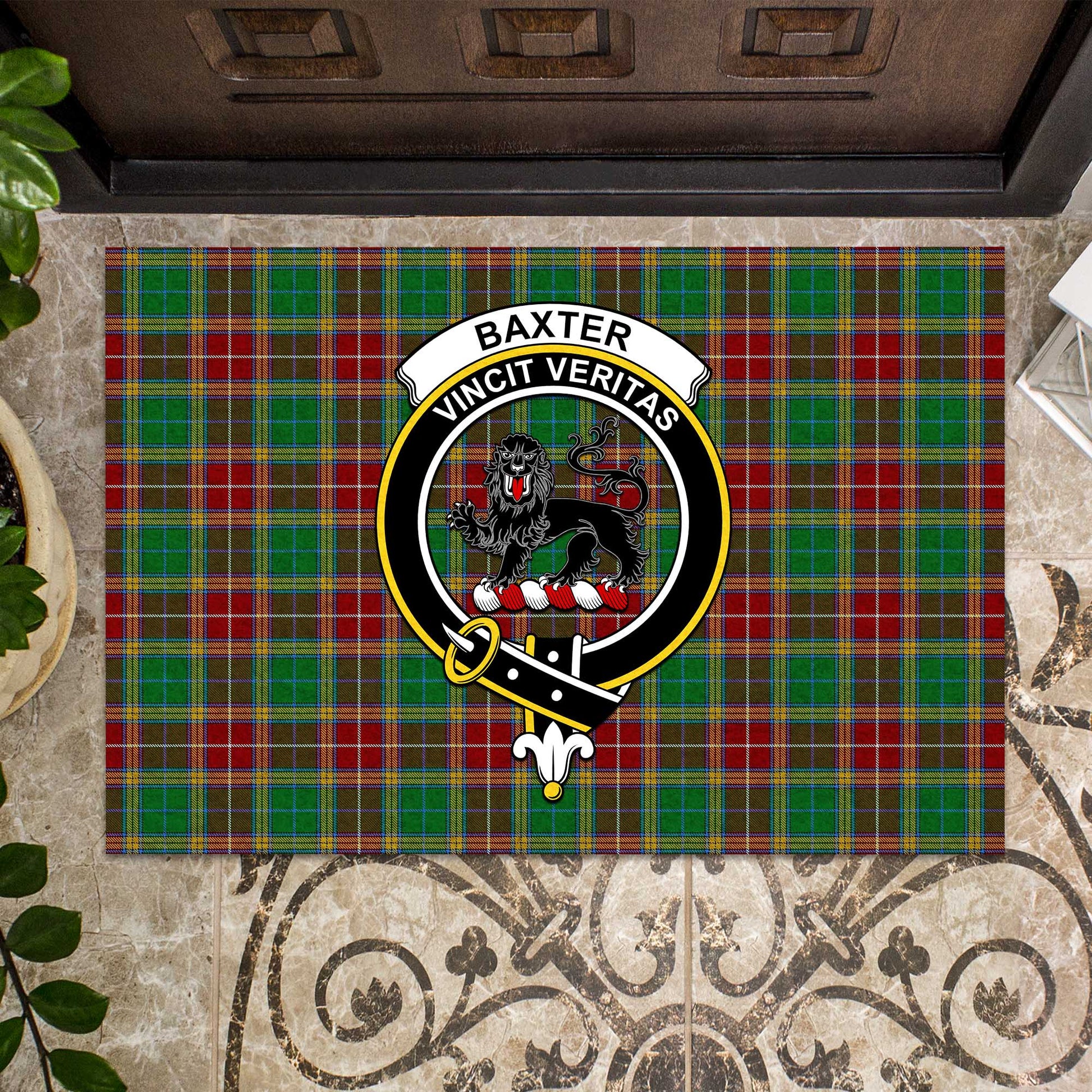 Baxter Tartan Door Mat with Family Crest - Tartanvibesclothing