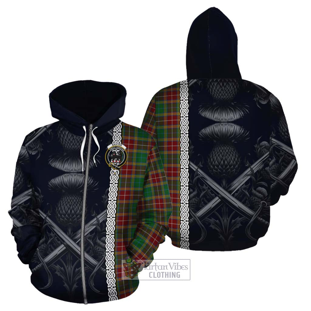 Tartan Vibes Clothing Baxter Tartan Cotton Hoodie with Family Crest Cross Sword Thistle Celtic Vibes