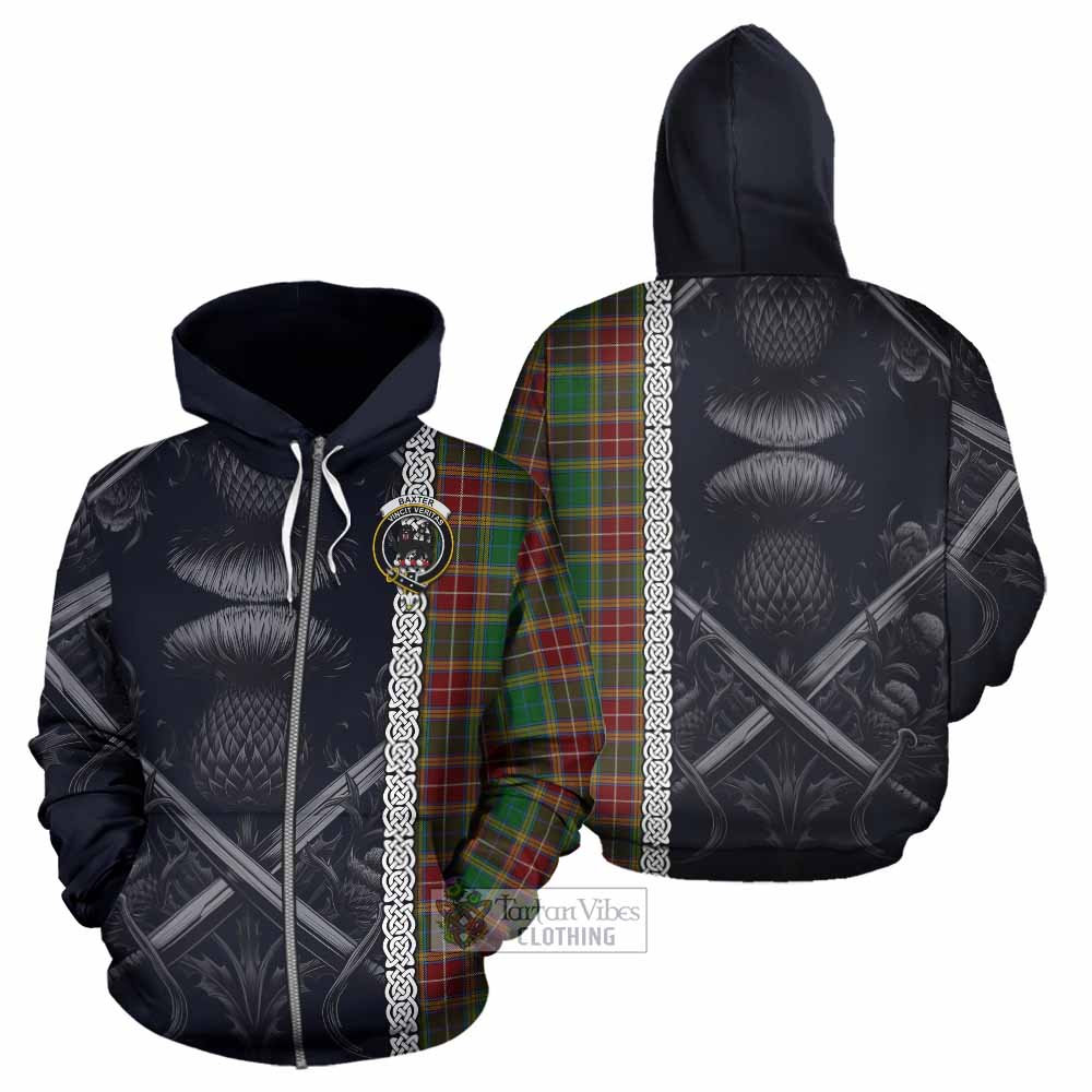 Baxter Tartan Hoodie with Family Crest Cross Sword Thistle Celtic Vibes Zip Hoodie - Tartan Vibes Clothing